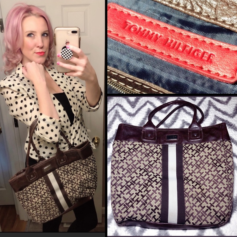 Fab, TOMMY HILFIGER, racing stripe, logo tote!!